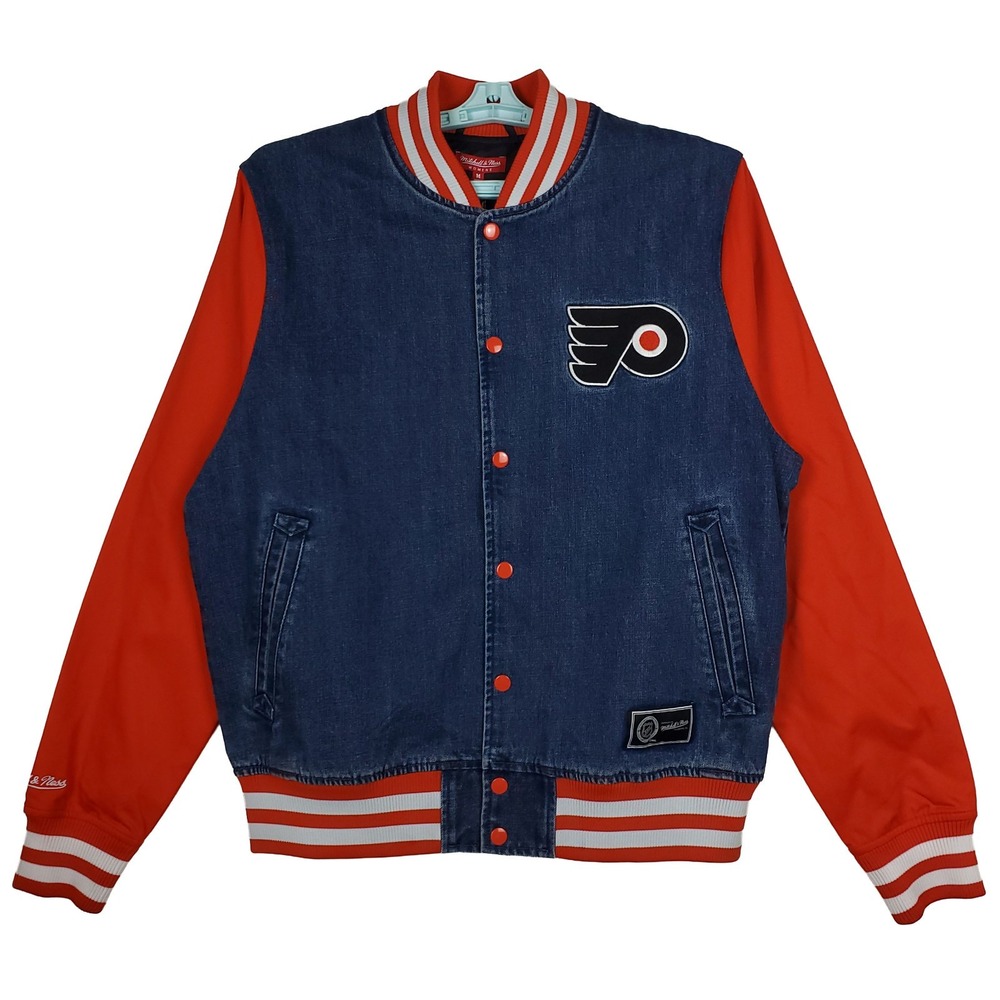 Philadelphia Flyers‎ Mitchell & Ness NHL Medium Womens Varsity Jacket Denim NWT